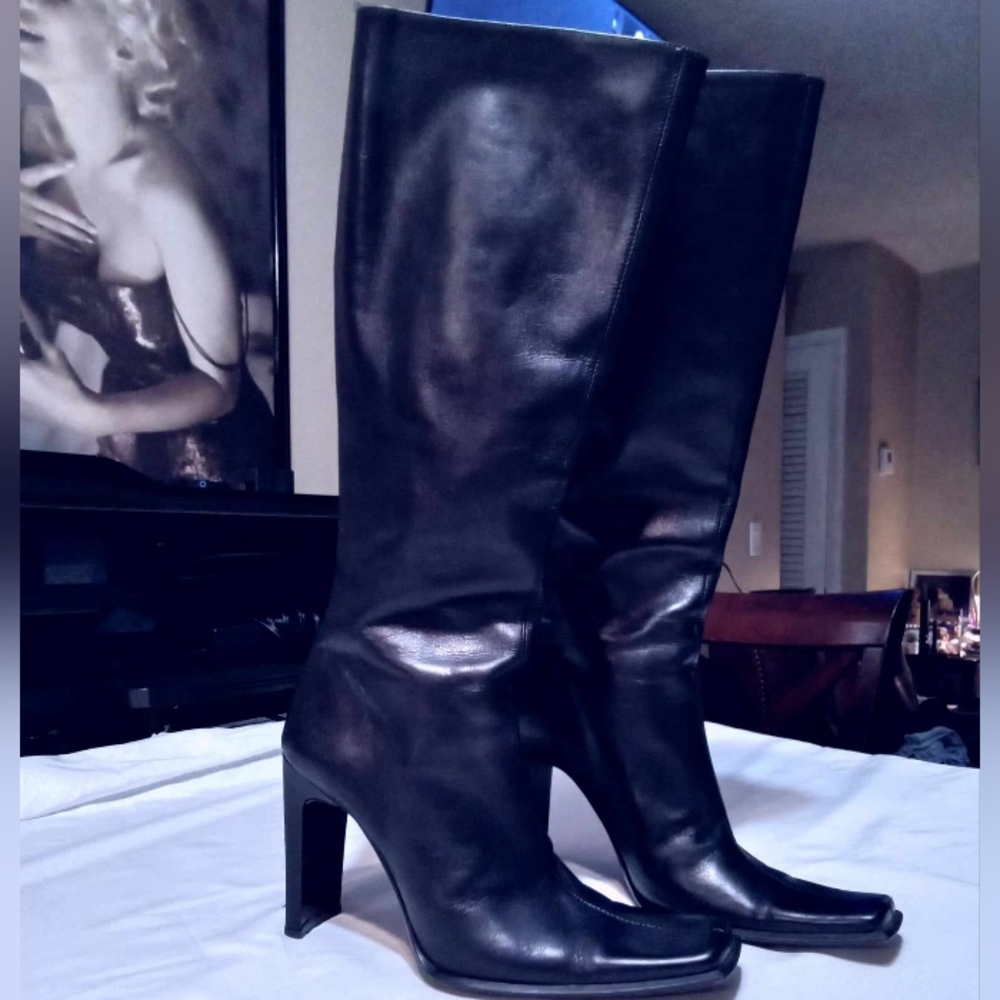 VINTAGE CHARLES DAVID REAL BLACK ITALIAN LEATHER TALL BOOTS 37 EXCELLENT COND๐ฅ - Picture 1 of 9